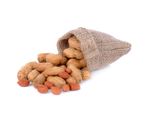 Dried peanuts on white background