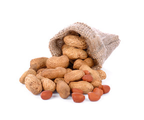 Dried peanuts on white background