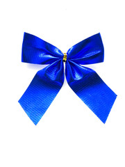 Blue bow Isolated on a white background. Festive bow close-up. New Year's bow. 