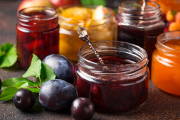 Assortment of different jams in jars