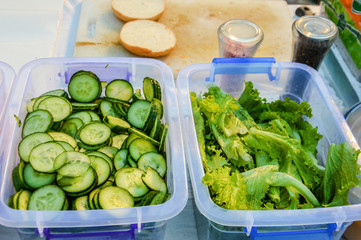 Cucumber and Green Leafs Salad Bowls