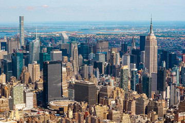 View of New york skyline from Helicopter tour around Manhattan , New york city - obrazy, fototapety, plakaty