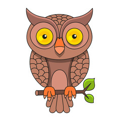 Owl Isolated On White Background Suitable For Greeting Card, Poster Or T-shirt Printing.