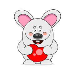 Cartoon Happy Rabbit Holding Heart Isolated On White Background