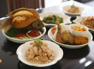 Fried Shrimp with mayonnaise selective focus