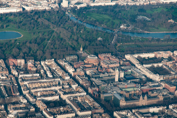 Aerial view of Albert Hall, Albert Memorial, natural History Museum and surrounding buildings in London, UKHyde Park