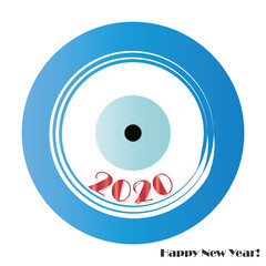  happy new year card 2020 with blue evil eye vector isolated on white background