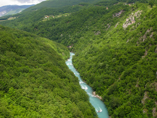 Fototapeta na wymiar View of the canyon of the Tara river from the Djurdzhevich bridge, Montenegro
