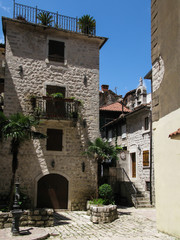 small square in the old town of Kotor on a sunny day, Montenegro