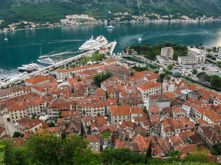 view of bay of  Kotor and old town of Kotor from the path to Castle Of San Giovanni