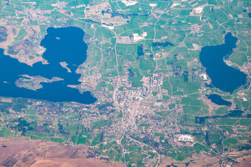 Naklejka premium Aerial view Chiemsee and Simsee lakes and Rimsting near Salzburg, Austria