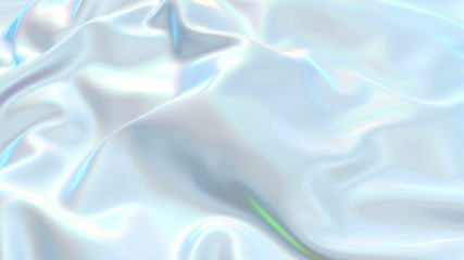 3D render beautiful folds of white silk in full screen, like a beautiful clean fabric background. Simple soft background with smooth folds like waves on a liquid surface. Nacre 92