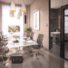 modern meeting room with a table and chairs - 3d visualization