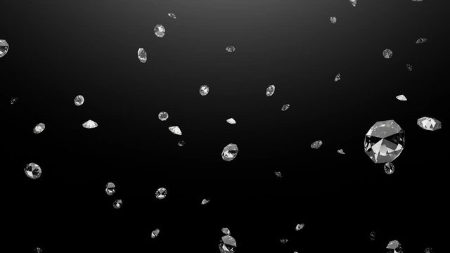 3D render loopable seamless diamonds falling on black background	