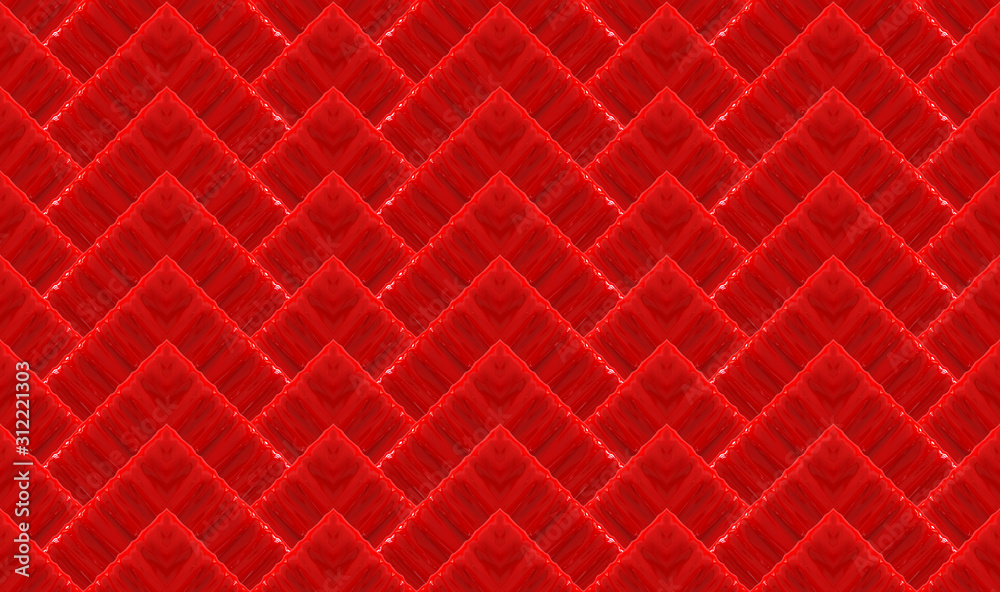 Poster 3d rendering. modern seamless red square grid art tile pattern design wall texture background.