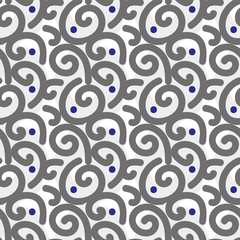A seamless vector pattern with dark grey abstract ornament on a light background. Decorative surface print design.