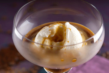 Affogato, hot coffee with ice cream