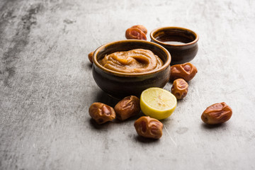 Dates Face mask for supple, smooth and clear skin with ingradients like fresh raw khajoor, lemon and honey. selective focus