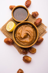Dates Face mask for supple, smooth and clear skin with ingradients like fresh raw khajoor, lemon and honey. selective focus