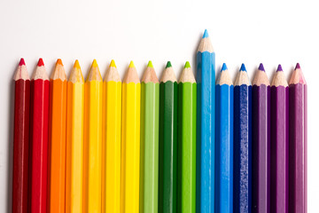 colorful color pencils on white background. multicolor for artist's painting, children's lesson, student's learning