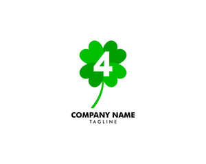 Number four and green clover leaf logo design