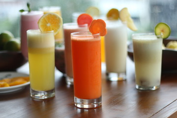 Fresh Juice carrot in a glass. Front view