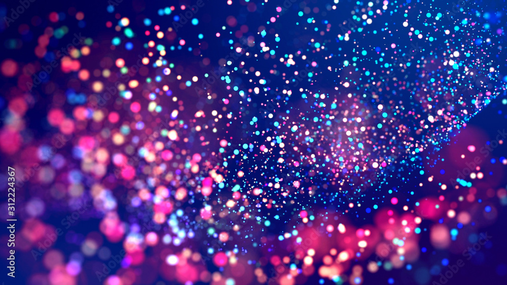 Canvas Prints cloud of multicolored particles fly in air slowly or float in liquid like sparkles on dark blue back