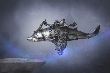  Steampunk robot macchina volante del futuro 