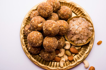 sweet Dink laddu also known as Dinkache ladoo or gond ke laddoo made using edible gum with dry fruits 