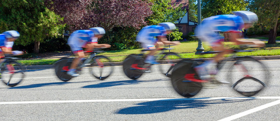 Team bike race with motion blur.
