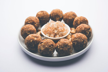 sweet Dink laddu also known as Dinkache ladoo or gond ke laddoo made using edible gum with dry fruits 