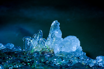 Thickly frozen grass by the lake.