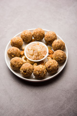 sweet Dink laddu also known as Dinkache ladoo or gond ke laddoo made using edible gum with dry fruits 