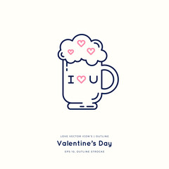 Love outline icon isolated on white, hand drawn vector illustration. Happy Valentine's Day. Concept for card, children print, social media post