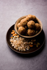 sweet Dink laddu also known as Dinkache ladoo or gond ke laddoo made using edible gum with dry fruits 