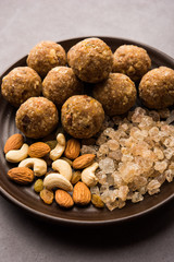 sweet Dink laddu also known as Dinkache ladoo or gond ke laddoo made using edible gum with dry fruits 