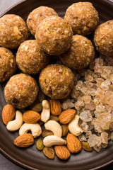 sweet Dink laddu also known as Dinkache ladoo or gond ke laddoo made using edible gum with dry fruits 