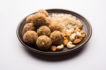 sweet Dink laddu also known as Dinkache ladoo or gond ke laddoo made using edible gum with dry fruits 