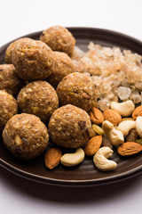 sweet Dink laddu also known as Dinkache ladoo or gond ke laddoo made using edible gum with dry fruits 