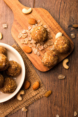 sweet Dink laddu also known as Dinkache ladoo or gond ke laddoo made using edible gum with dry fruits 