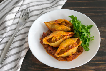  Cheeseburger Stuffed Shells with Shredded Lettuce