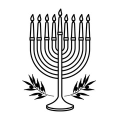 chandelier with candles and olive branches line style icon vector illustration design