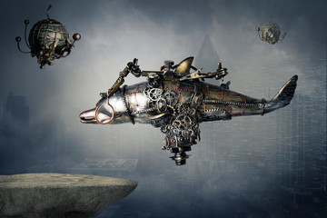  Steampunk robot macchina volante del futuro 