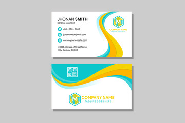 horizontal business card vector templates. Stationery design vector. Modern of Abstract wave with soft blue and yellow. white background and black text. 