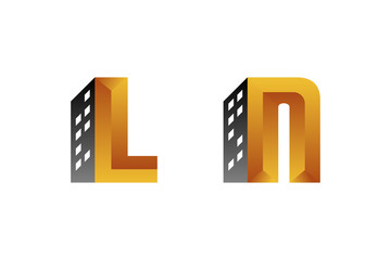 Logo letter L and letter N combined building logo design template. gradient gold and black colors. Initial letter NL minimalist art. 3d style concept.