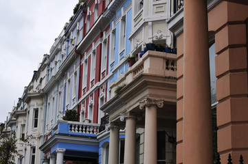 colorful facades of historic houses in Notting Hill