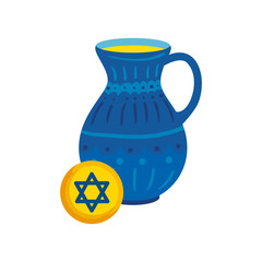 teapot of pottery decorative with star david vector illustration design
