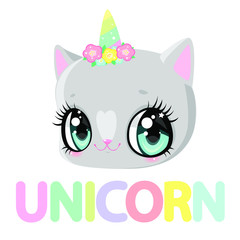 Cute unicorn cat. Rainbow kitty. Children's character.