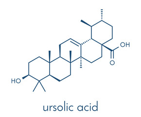 Ursolic acid molecule. Triterpenoid present in fruit peels. Skeletal formula.