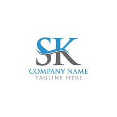 Swoosh Letter SK Logo Design Vector Template. Water Wave SK Logo Vector.